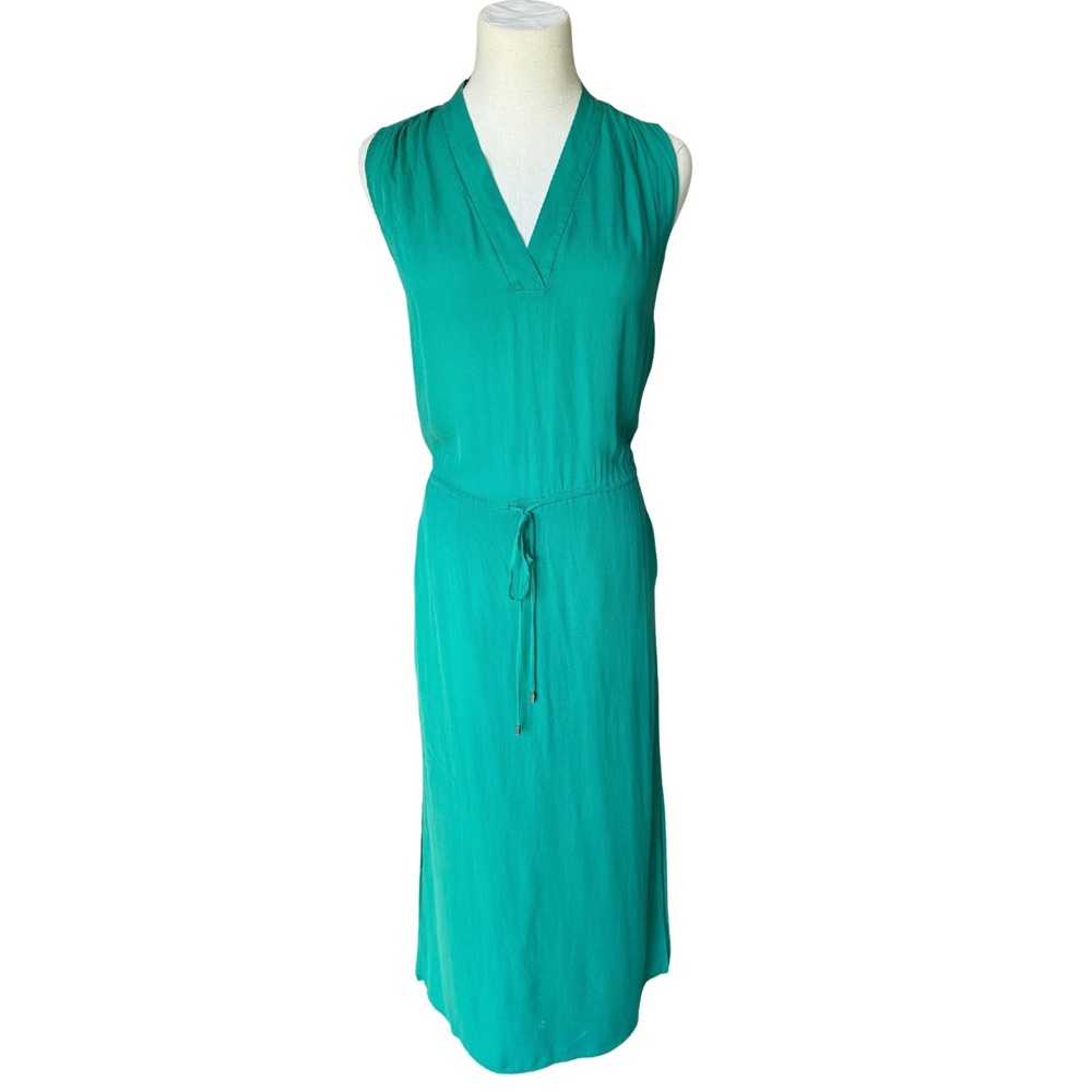 Vince Green V Neck Sleeveless Silk Maxi Dress Drop Adjustable Waist Fits Size S